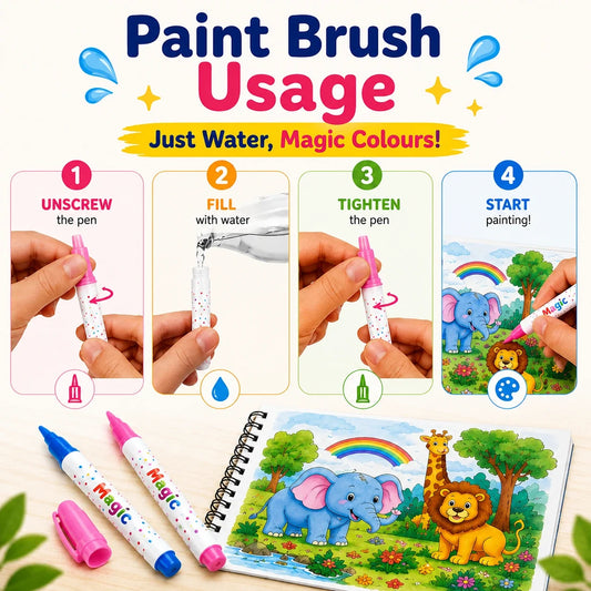 Magic Water Coloring & Reusable Painting Books with Water Pen