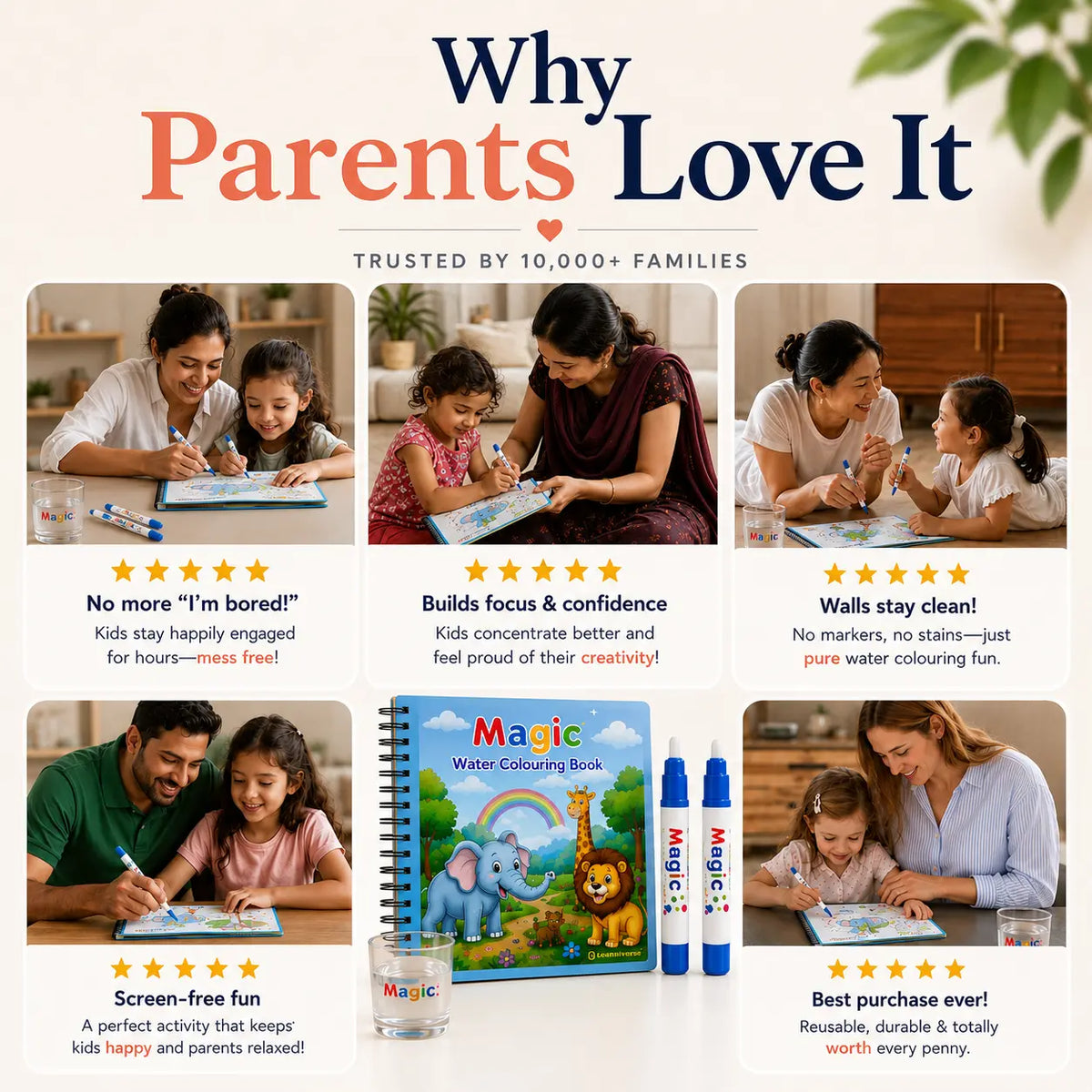 Magic Water Coloring & Reusable Painting Books with Water Pen