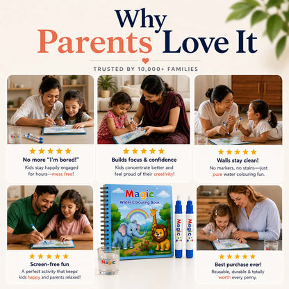 Magic Water Coloring & Reusable Painting Books with Water Pen