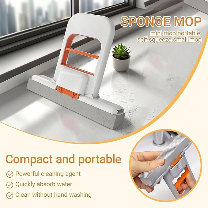 Mini Foldable Sponge Mop , Wet & Dry Portable Cleaning Tool for Kitchen Countertops