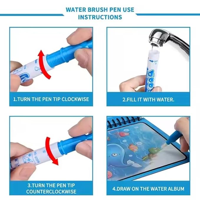 Magic Water Coloring & Reusable Painting Books with Water Pen