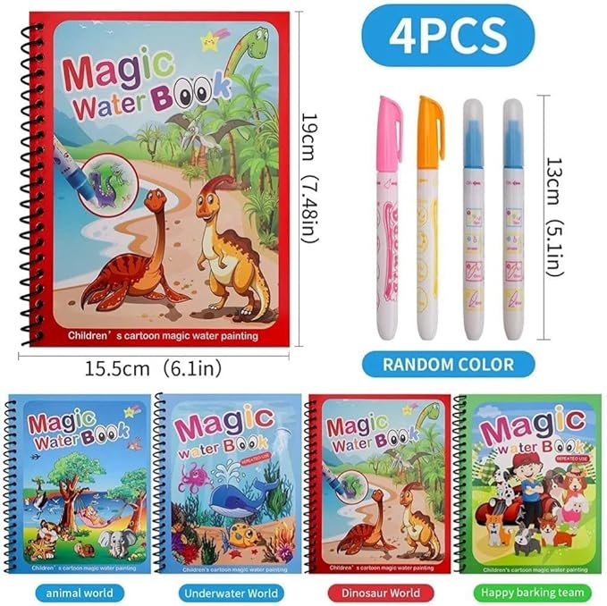 Magic Water Coloring & Reusable Painting Books with Water Pen